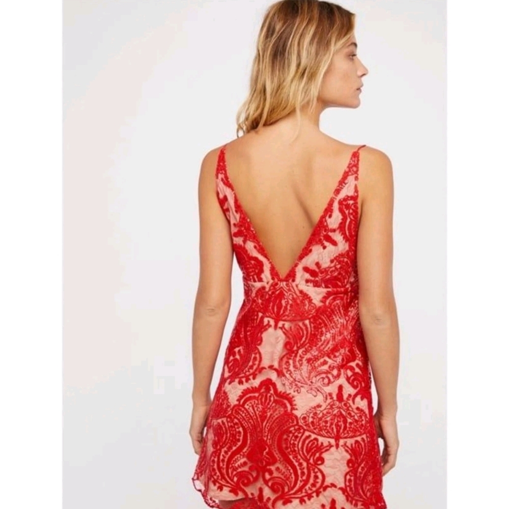 Free People Night Shimmers Red Sequin & Lace Mini Dress - Picture 5 of 14